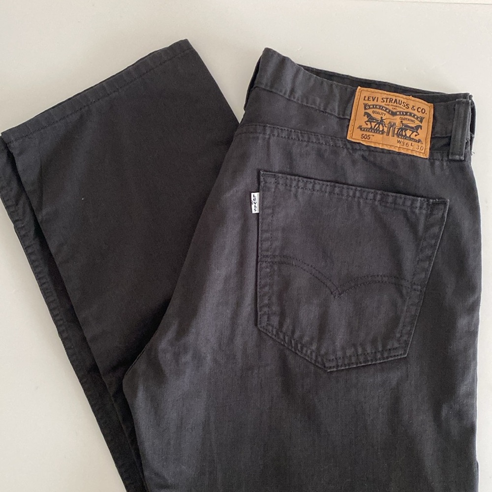 Levi's 505 Black Relaxed fit Jeans straight leg white label lightweight 36X30